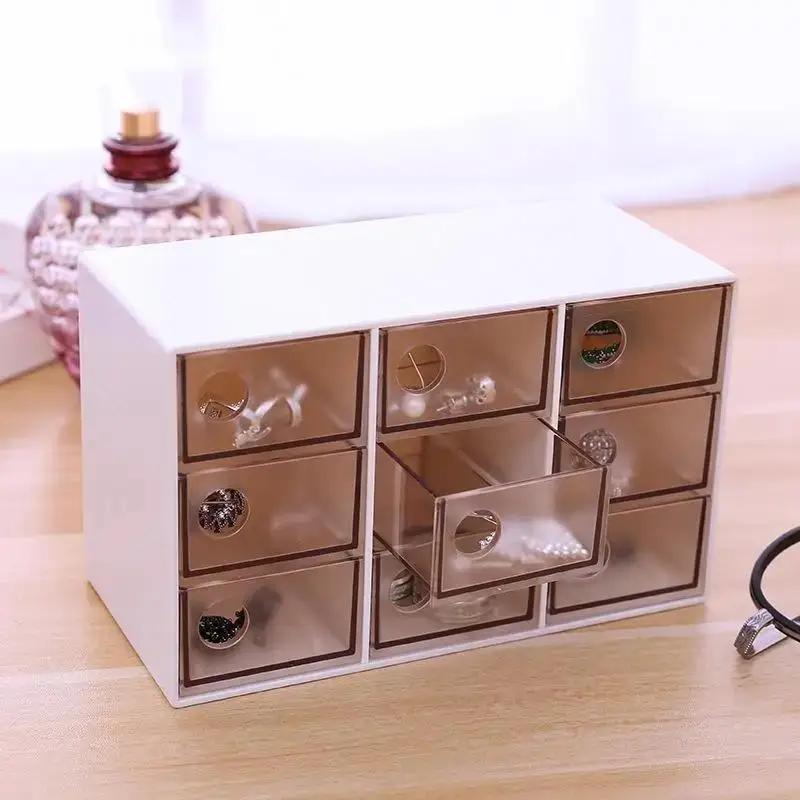 1 Pcs Creative Plastic Transparent Jewelry Storage Box Nine Drawers Cosmetics Korean Fashion Dustproof Sorting Box