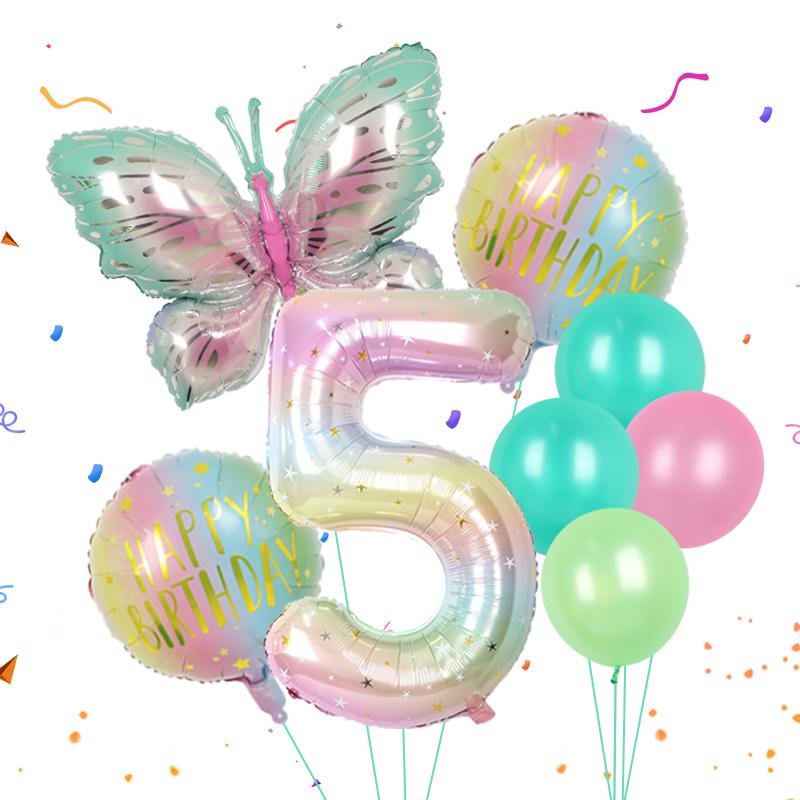 8pcs Butterfly Balloon Set 40inch Gradient Colorful Number 1-9 Foil Balloon Fairy Birthday Party Decoration Baby Shower Supplies