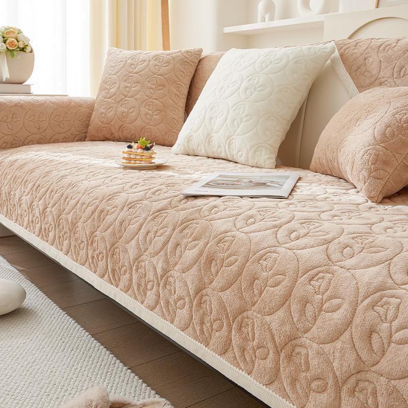 Winter Milk Fiber Sofa Cushion Thickened Fleece High-Grade Leather Sofa Cover Cover Cloth Warm Fleece Cushion