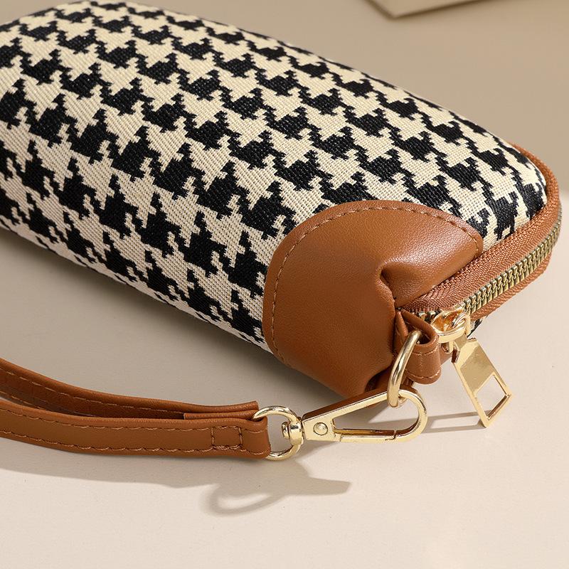 Women Houndstooth Wristlet Wallet Large Capacity Zipper Coin Purse Fashion Clutch Pouch Card Holder Phone Cosmetic Storage Bag