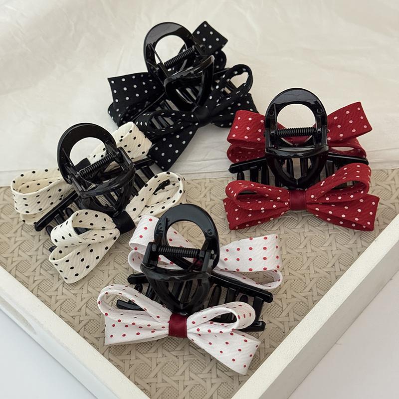Polka Dot Bow Hair Clip For Women Elegant Temperament Shark Clip Girl Ponytail Clip