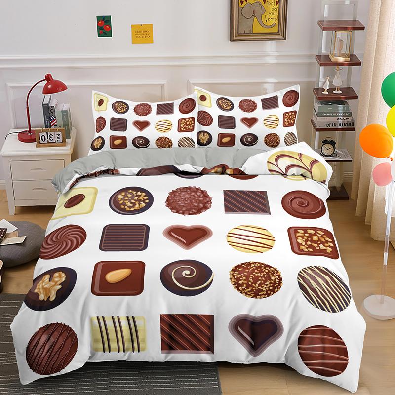 Sweet Chocolate Bedding Set Dessert Candy Duvet Cover With Pillowcase Girls Kids 2/3pcs Bedclothes Single Queen King Bed Sets
