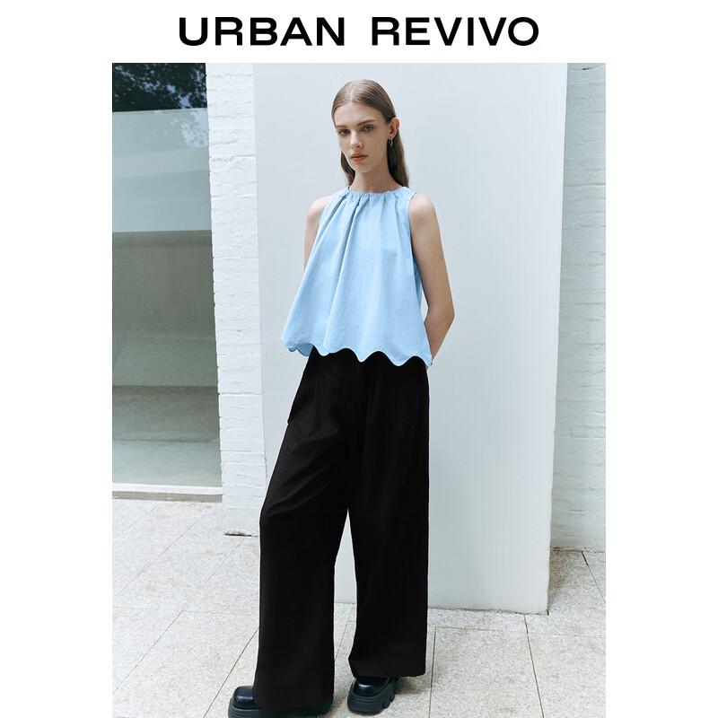 UR 2024 Summer Women's Elastic Waist Pleated Wide-Leg Pants