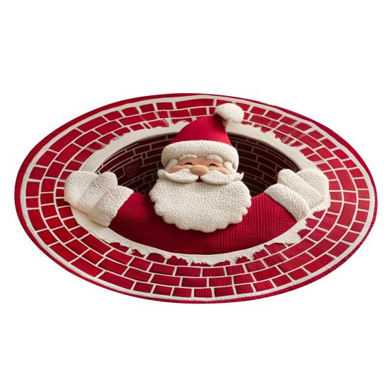Christmas 3D Rug Optical Illusion Santa Claus Round Floor Mat Non-Slip Xmas