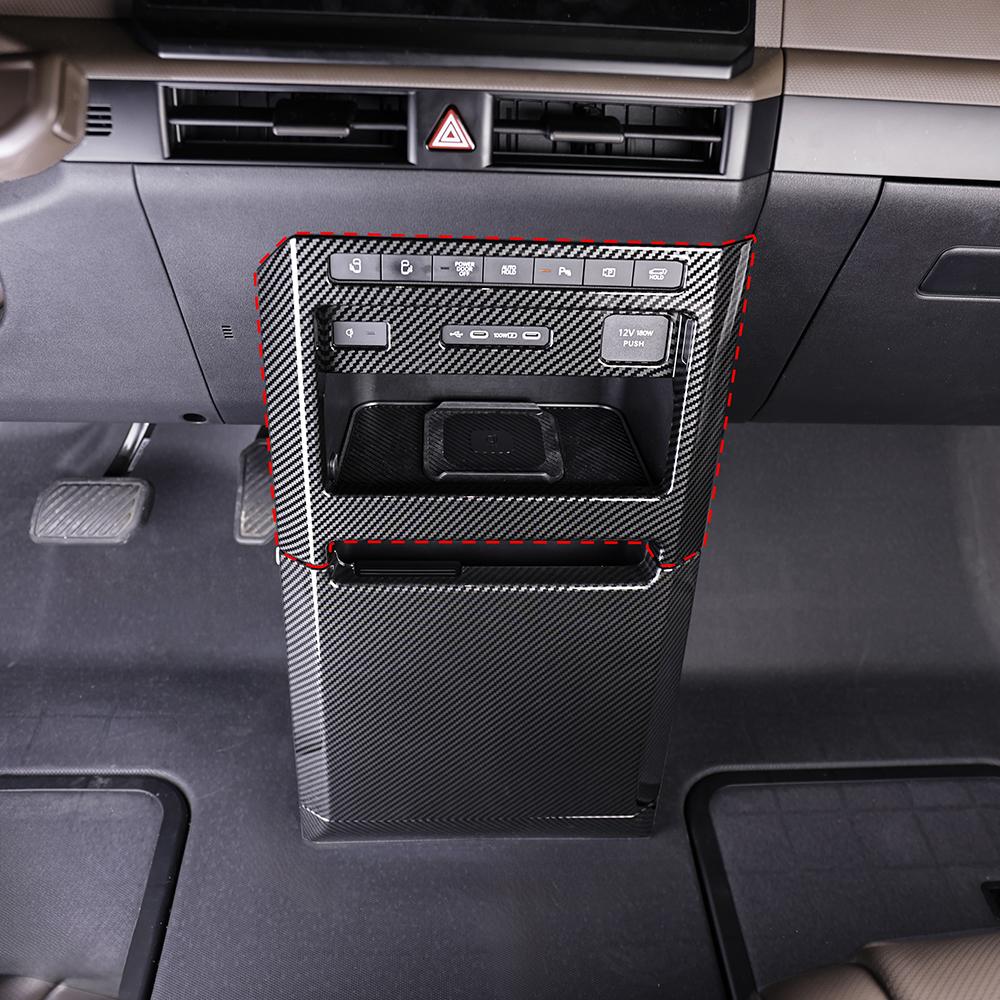 Pour Kia PV5 2025-2026 Conduite à gauche ABS 1 pièce Cache-port de charge rangée avant Garniture 2 pièces Cache-console centrale rangée avant Garniture Accessoires de voiture