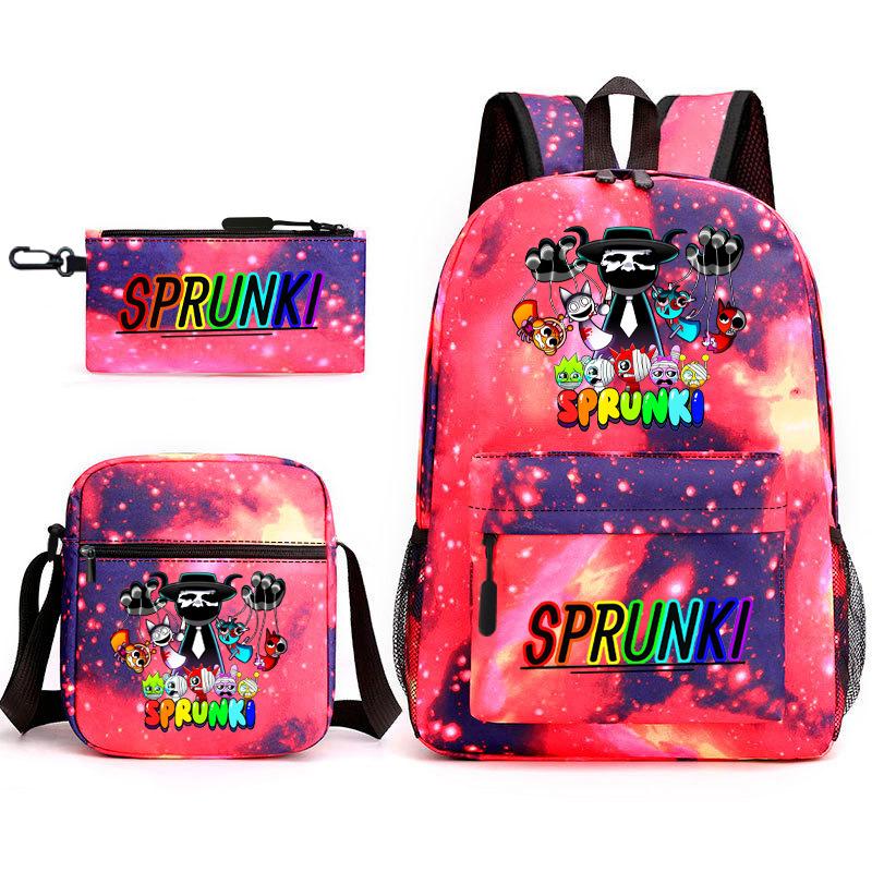 Rhythm box peripheral schoolbag sprunki cartoon starry sky backpack 3-piece set