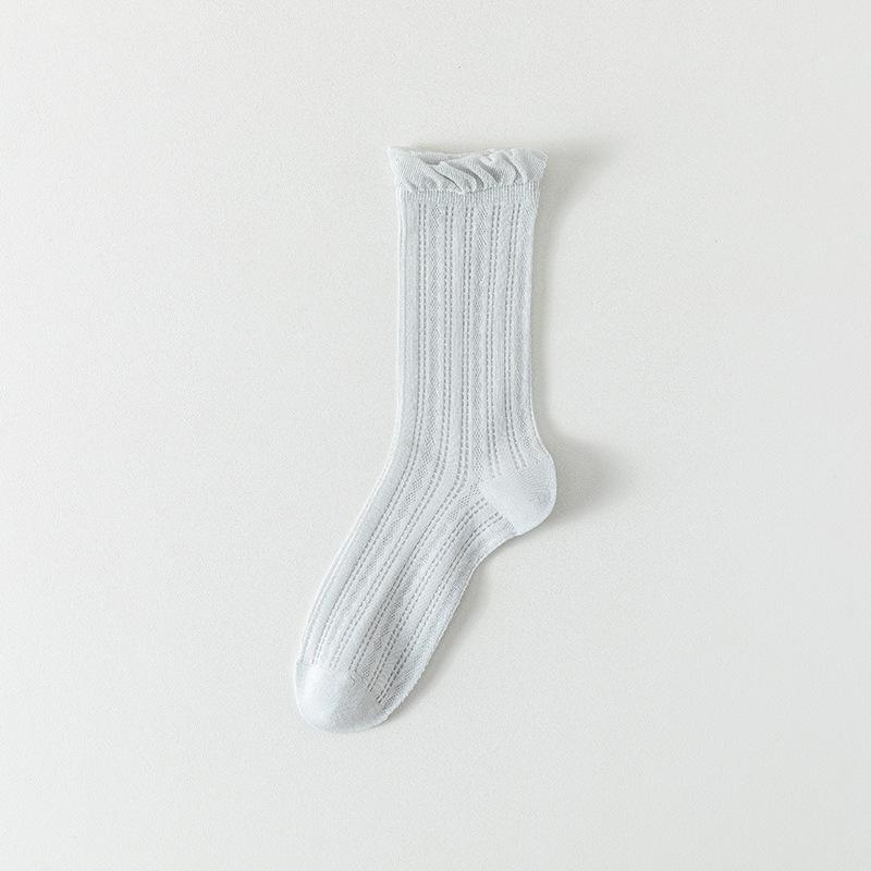 Chaussettes d'été pour femmes, Hautes, Fines, Respirantes, Chaussettes en coton sans couture en dentelle, Chaussettes pour femmes couleur unie en maille absorbant la transpiration