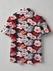 Printed Design – Not Textured, New Summer Men's Hawaiian Style Short-Sleeve Shirt, Black with Red Hibiscus Flower Print, Breathable Casual Shirt, a