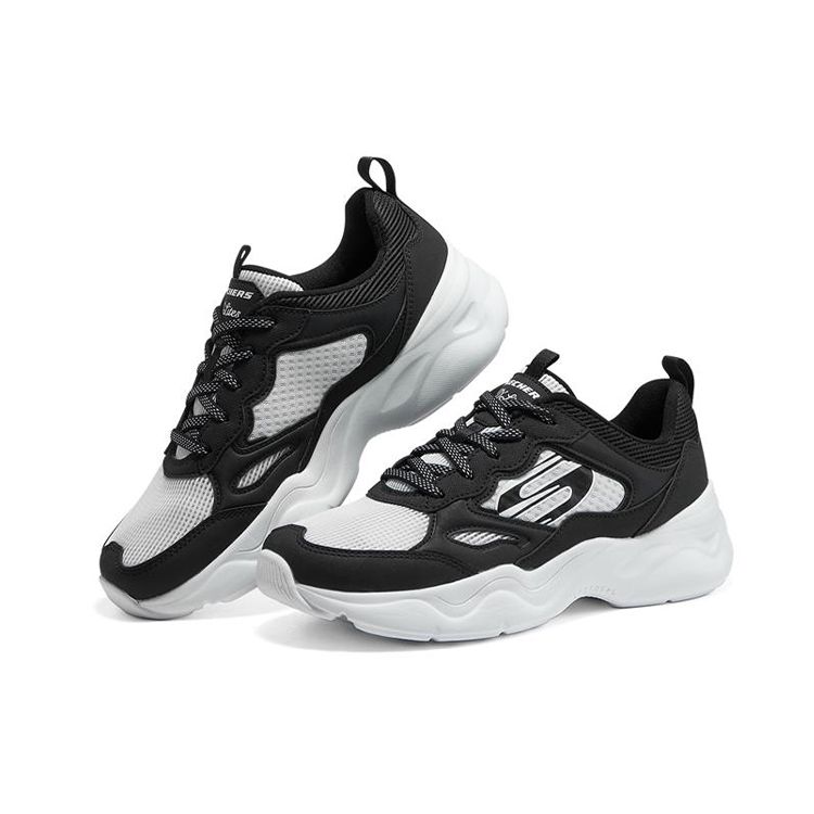 Skechers DLites Airy 3.0 Fabric Leather Mesh Synthetic Leather Comfortable Versatile Low-Top Dad Shoes Women Sneakers Black White 896073-BKW