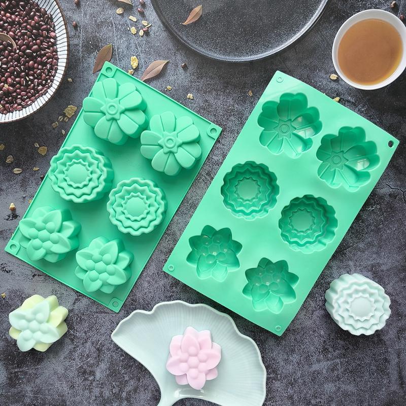 1Pc 6 Cavity Flowers Silicone Mold DIY Handmade Fondant Cake Baking Chocolate Sugar Cake Tool Resin Polymer Clay Making Mould