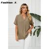 Ladies Fashion T-shirt V-neck Casual Pullover Blouse Women Loose Blouse Tops Women