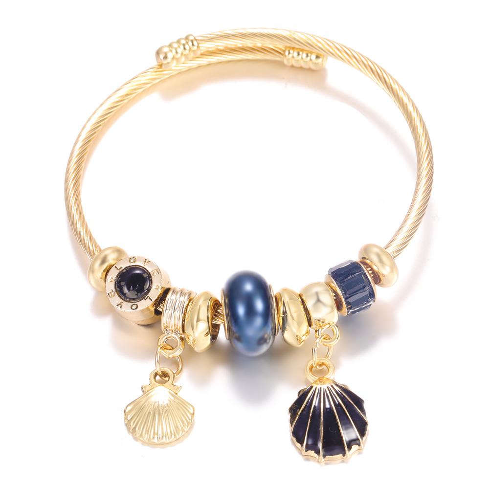 New Trendy 4 Colors Heart Shape Painted Pendant Closure Beaded Bracelet Golden Stainless Steel Women Bracelet Charm Jewelry