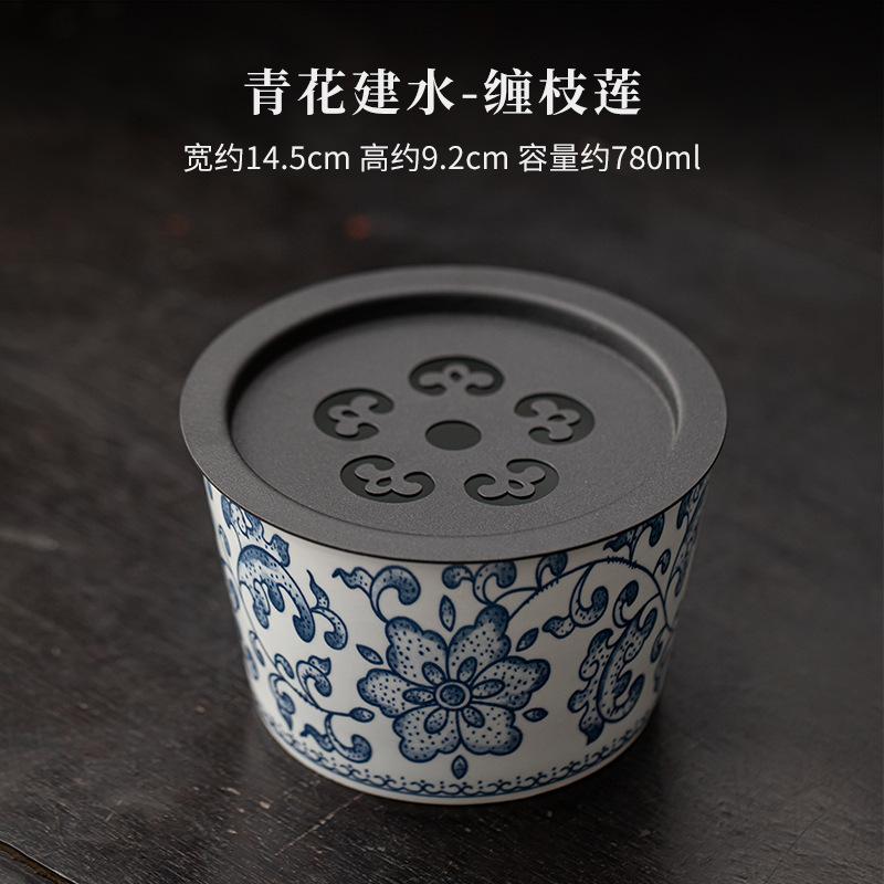Blue And White Antique Jianshui Japanese Tea Wash Bowl Tea Residue Barrel Water Washing Slag Tank Chaxi Cafes Collection Craft