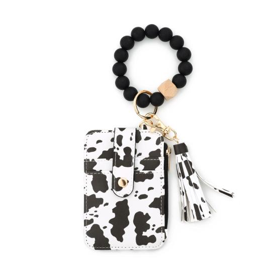 Silicone Bracelet Keychain Wallet Women Beaded Wristlet Card Holder Slim Wallet with Zipper Pocket for Shopping Dating Birthday Gift