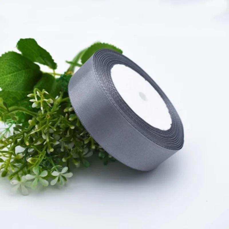 25yadrs/Roll 6-10-15-20-25-40-50mm Silver Gray Satin Ribbons Clothing Fabric, Children's Hair Accessories, Bow DIY Accessories