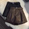 Women's High Waist PU Leather Shorts Loose A-Line Wide Leg Booty Shorts Autumn Winter Casual Short Pants
