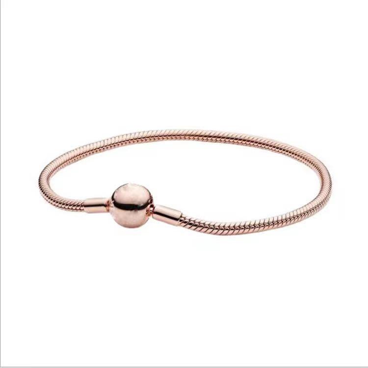 Посеребренный браслет Пан из белой меди с круглой застежкой, дизайн в виде браслета-короны и цепочка «змеиная кость» – Совместим с бусинами для DIY. 21 cm