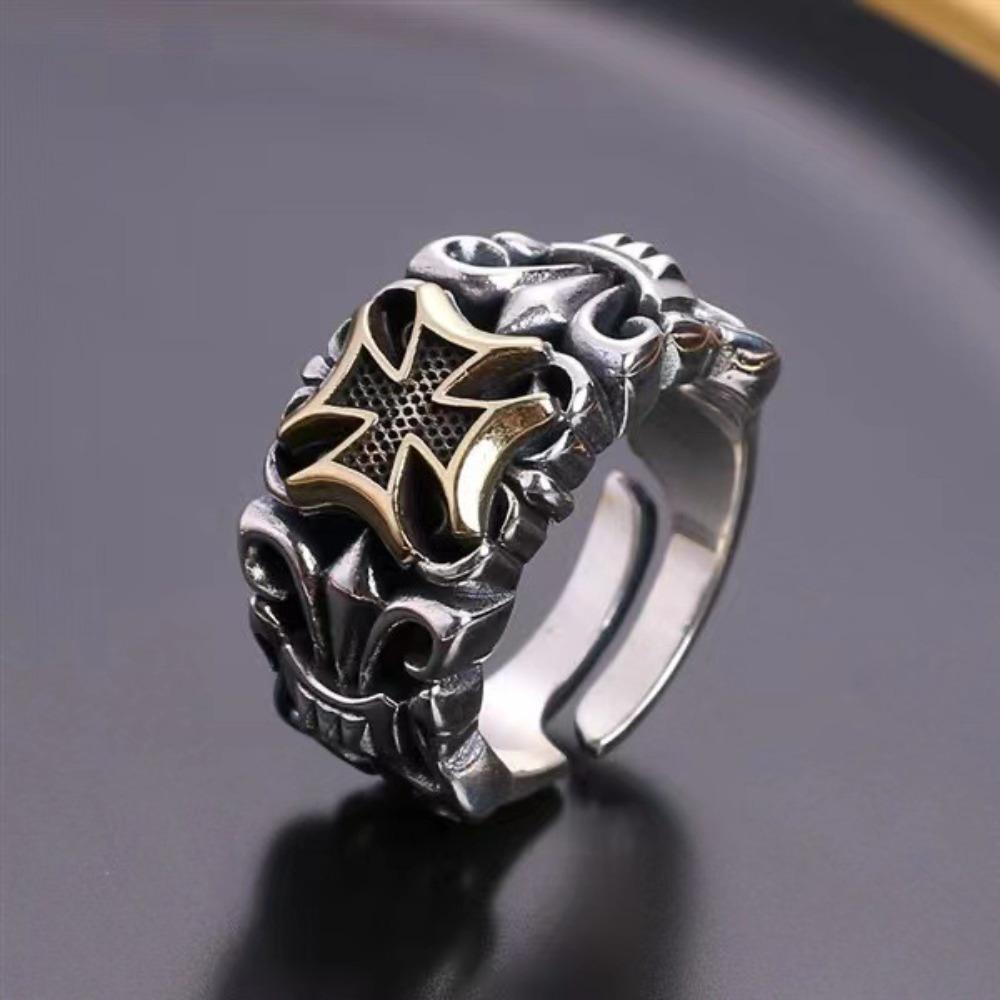 Personnalité Punk Argent Acier Inoxydable Ancre de Navire Croix Anneaux Ouverts pour Hommes Femmes Hip-hop Rétro Doigt Bijoux Accessoire