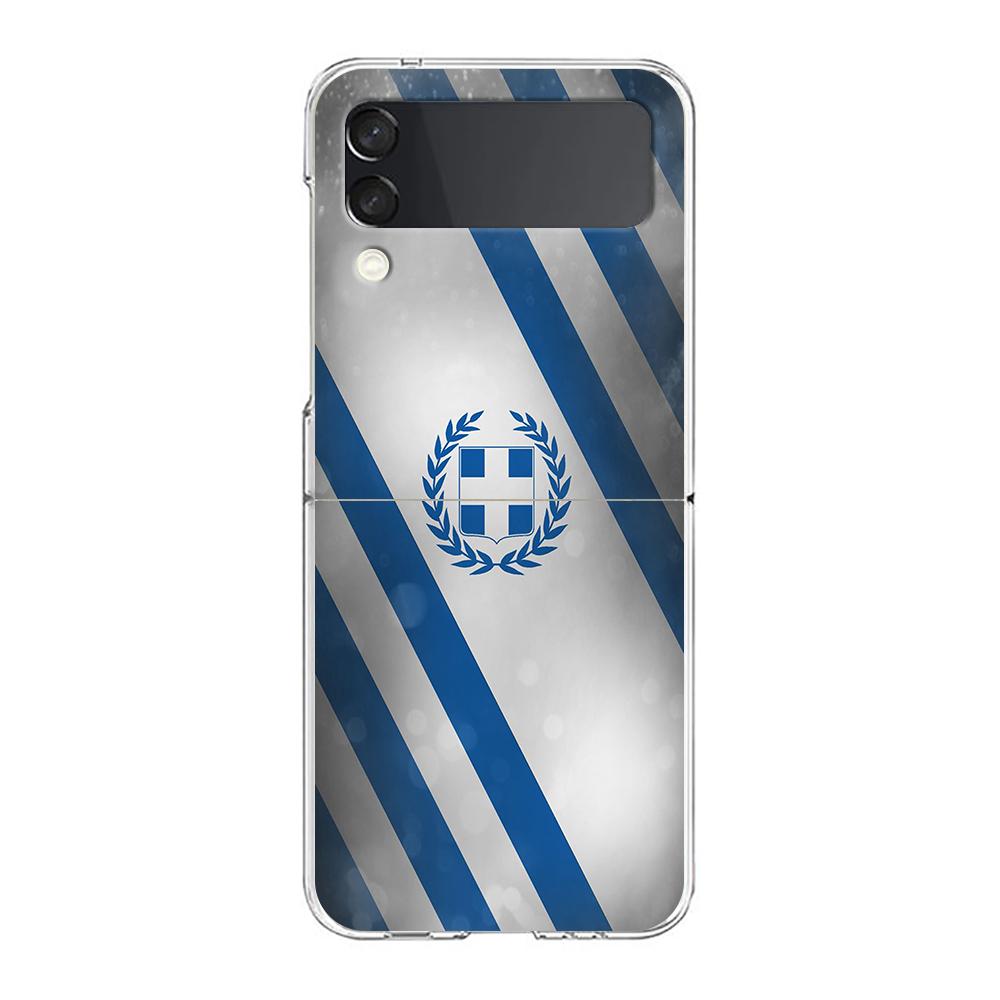 Phone Cover For Samsung Galaxy Z Flip 6 5 4 Case Transparent For Samsung Z Flip 3 Hard PC Foldable Shell Greece Greek Flag Bags