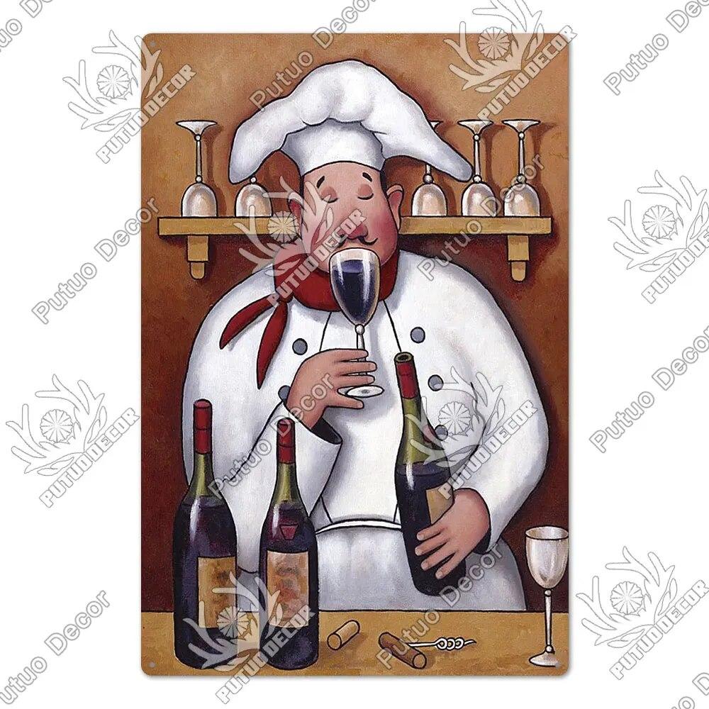 Putuo Decor Chef Metal Painting Retro Tin Sign Cook Kitchen Vintage Wall Decor Restaurant Diner Bistro
