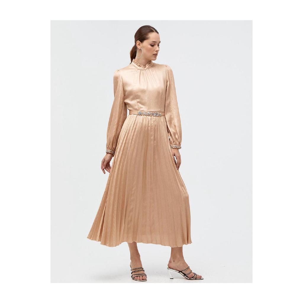 Pleated Skirt Ruffle Collar Dress Black