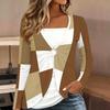 Tops for Women Geometric Print Long Sleeve Fake Two‑Piece Top Fall Casual Slim Pullover Women's Long Sleeve Top