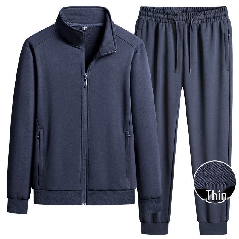 Men's Pure Cotton Stand-up Collar Hoodie Suit for Spring and Autumn Sports