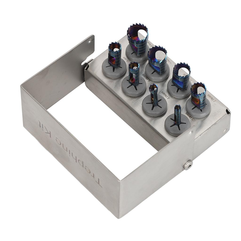 סט 8 מקדחי טרפין דנטליים כלי שתלים לרופא שיניים בורי טרפין עם מחזיק 3 עד 10 מ"מ