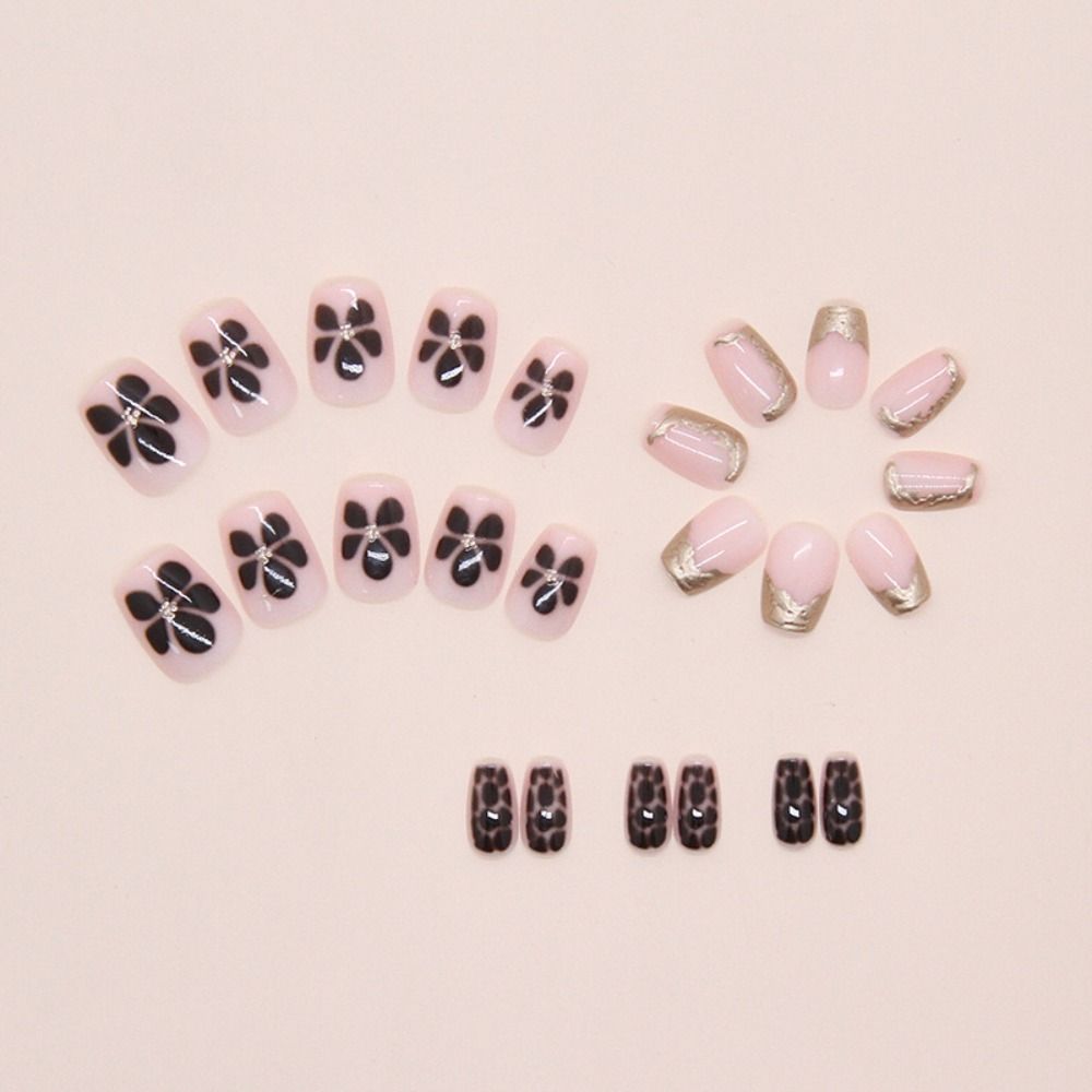 24pcs Metallic Irregular Flowers False Nails French Press On Nails New Fake Nails  Women Girls