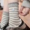 Women's Autumn Cotton Ambiance Contrast Color Bow Button Boneless Tube Pile Socks