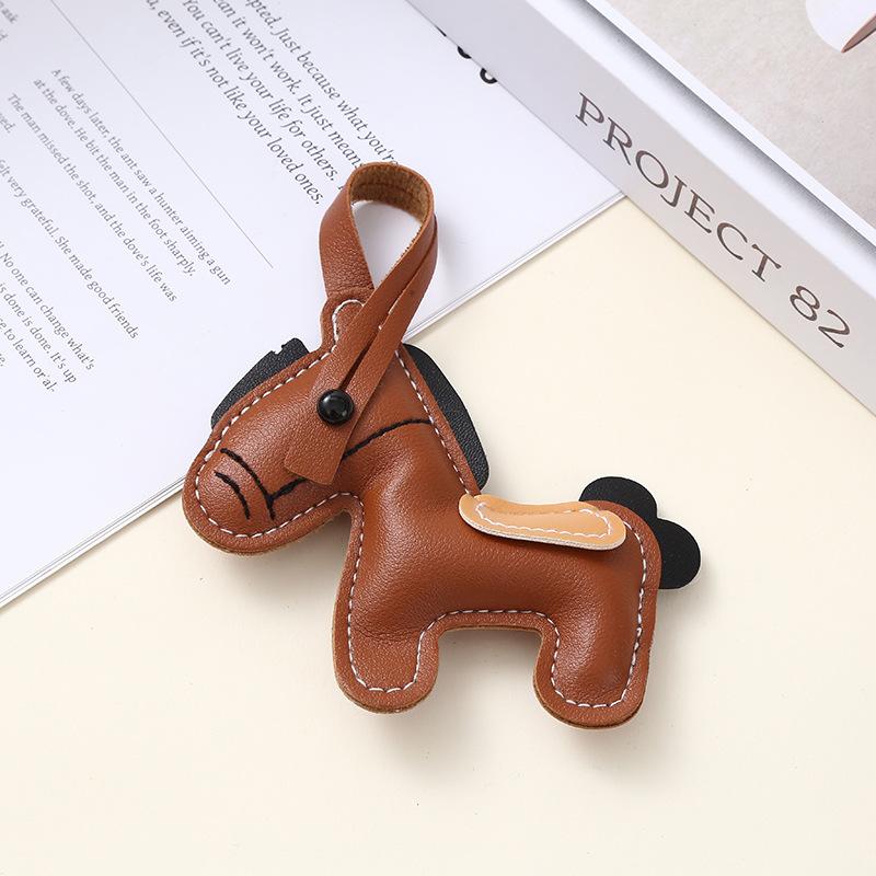 Cartoon Pu Leather Brown Pony Charms Keychain Pendant Women Keyring Cute Animal Bag Hanging Ornament Accessories Decoration Gift