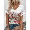 Womens V-Neck Short Sleeve T-Shirt With Leopard Print 3D Effect Colorful Ink Loose Fit Casual Office Wear