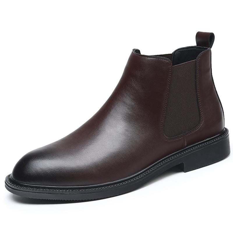 Chelsea boots men's 2025 winter warm cotton boots versatile British style leather casual Martin boots velvet short boots