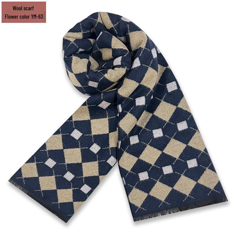 Men's Pure Gray Plaid Wool Blend Winter Scarf - Thick and Warm