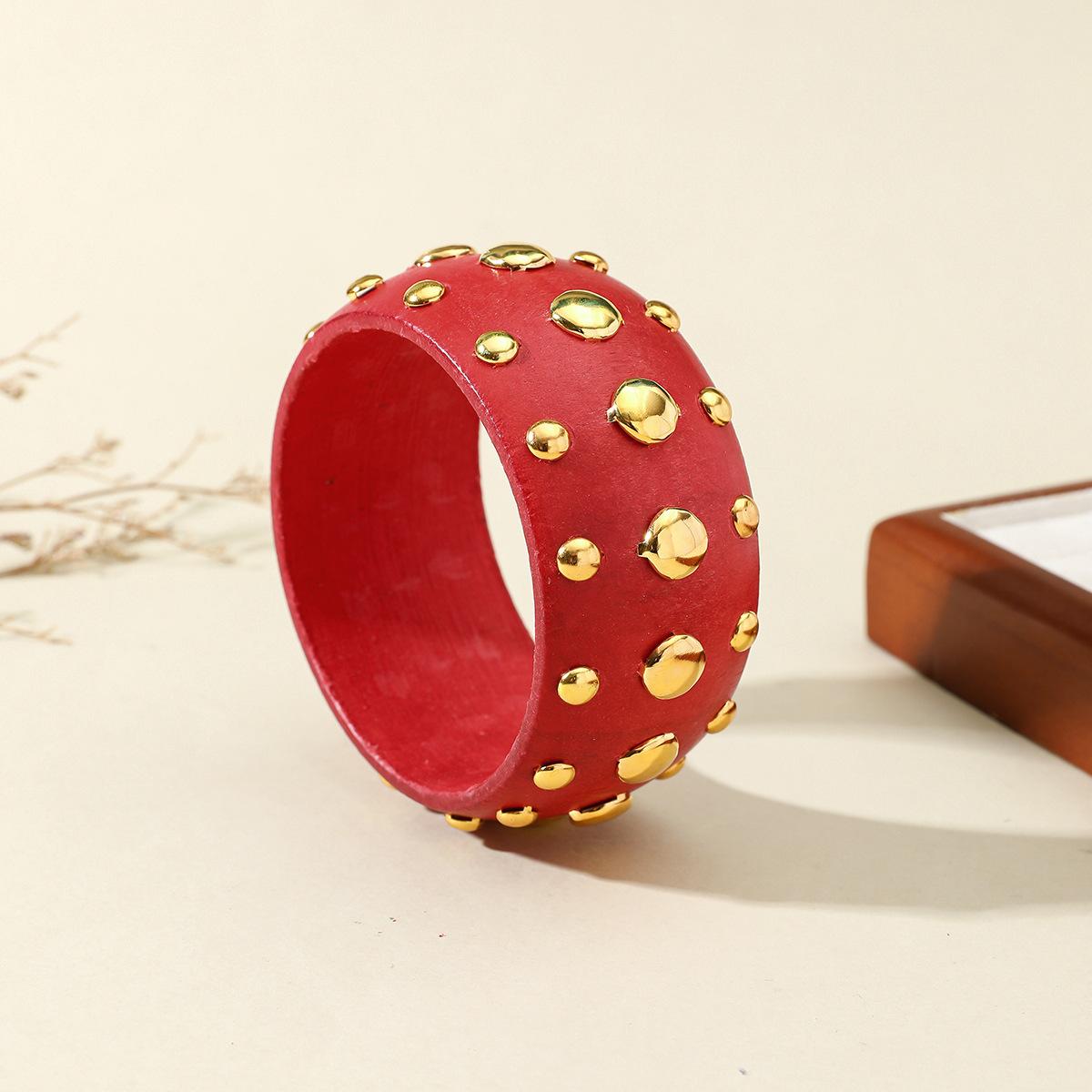 

DIEZI Exaggeration 8 Colors Fashion Round Geometric Wood Wide Bangles Bracelets For Women Men Vintage Punk Rivet Jewelry New