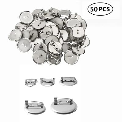 50pcs 15mm/20mm/30mm Silver Brooch Clasps Pin Disk Base Disc Blank Flat Trays for DIY Jewelry Craft Making Accessories