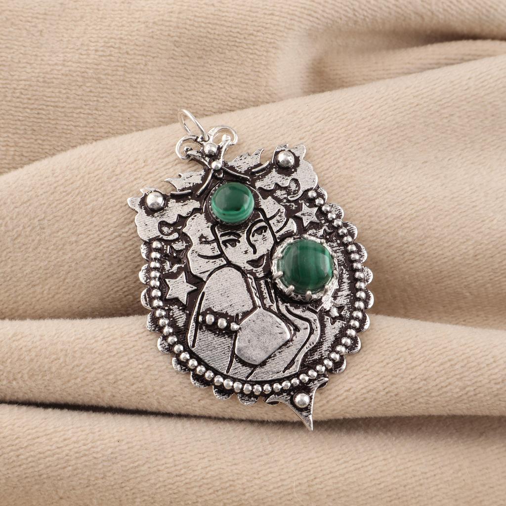Natural Malachite Gemstone 925 Sterling Silver Jewelry Partywear Pendant 1.9" For Women CP-44-27