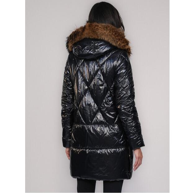 Куртка пуховая с Капюшоном из Меха Енота FAN LEATHER