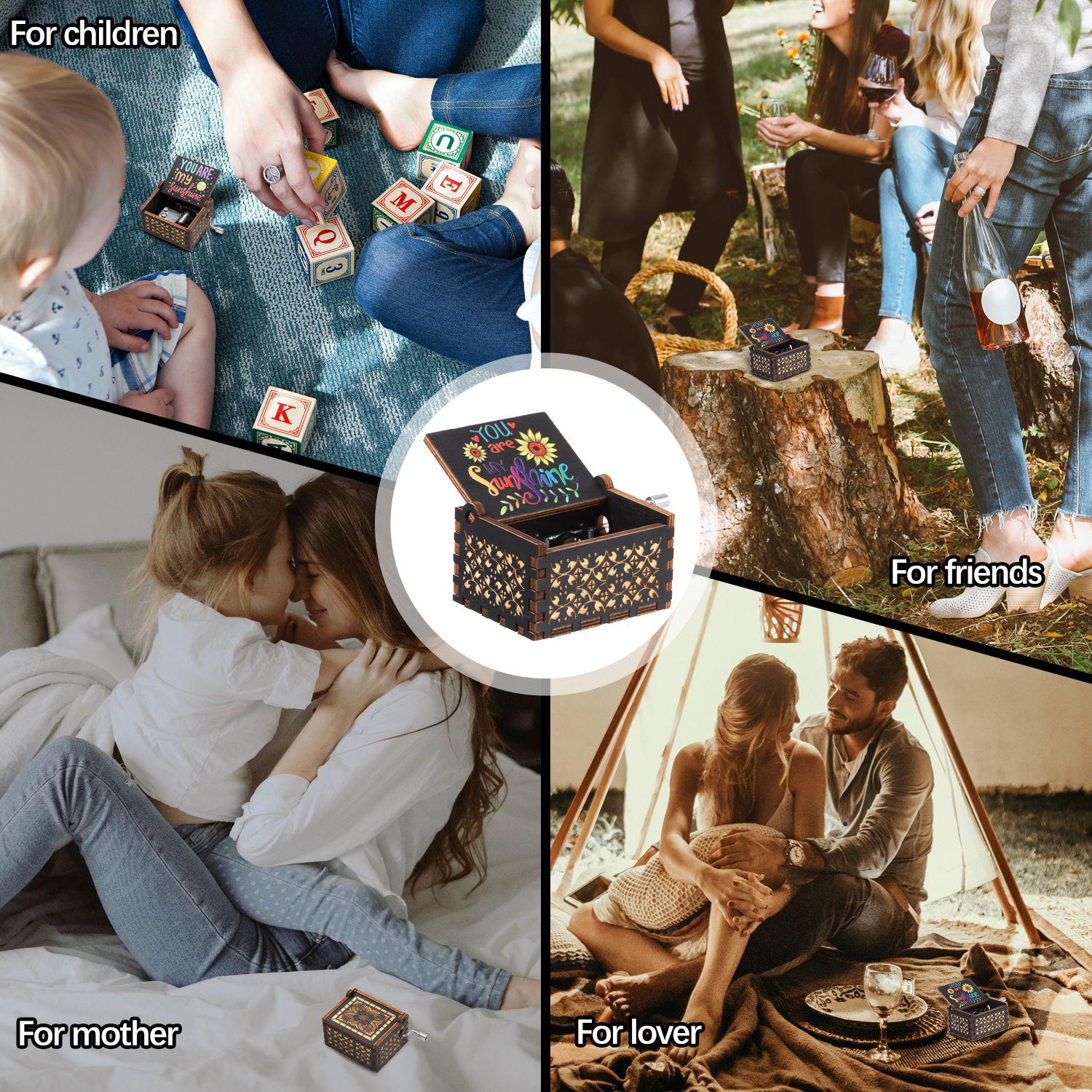 

Birthday Christmas Hand-Cranked You are My Sunshine Music Box Black Laser Engraved Musical Boxes 1
