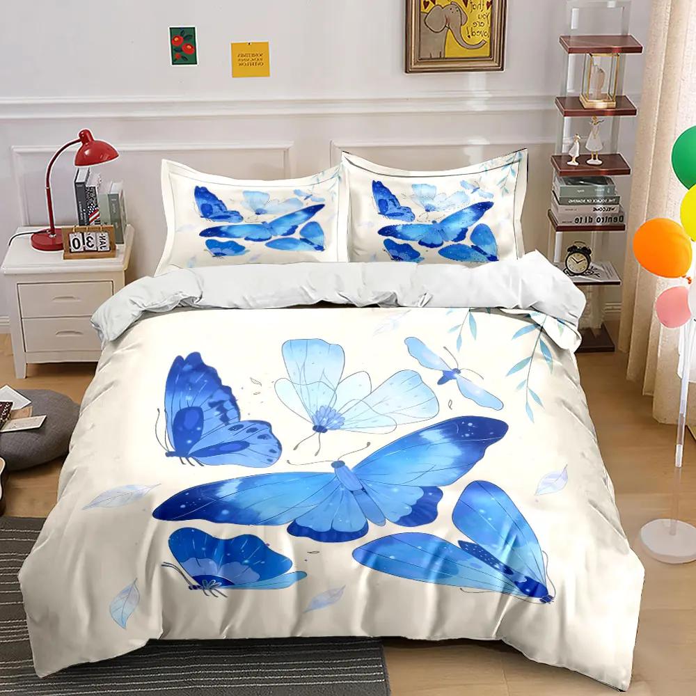 Blue Butterfly Art Decor Soft Comfortable Duvet Cover Bedding Set Included 1*Duvet Cover & 2*Pillowcases gift