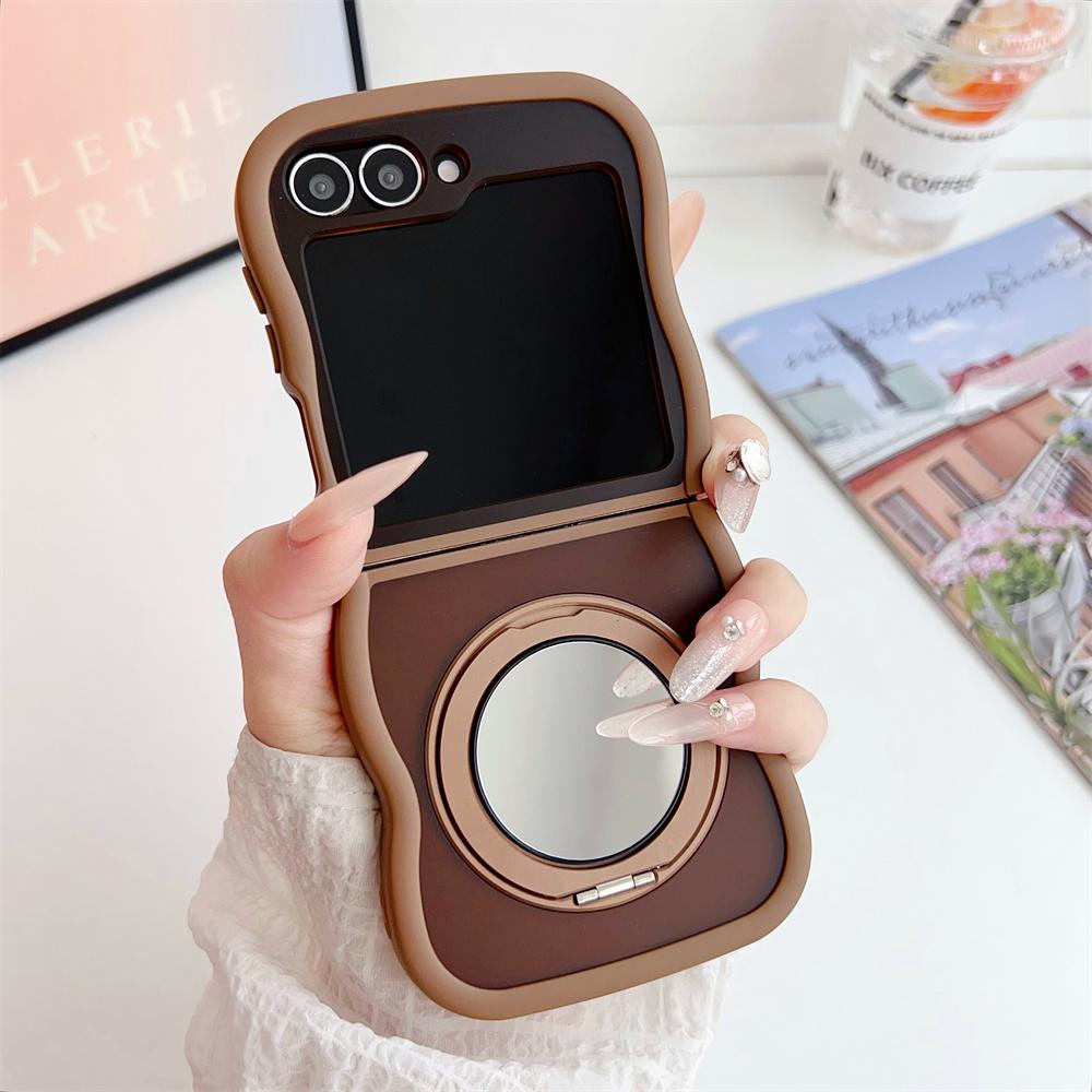 

Matte Wave Magnetic Stand Phone Case For Samsung Z Flip 7 6 5 4 3 flip6 zflip6 flip5 Rotation Fold Bracket Frosted Cover For Galaxy ZFlip 4&Case & Holder
