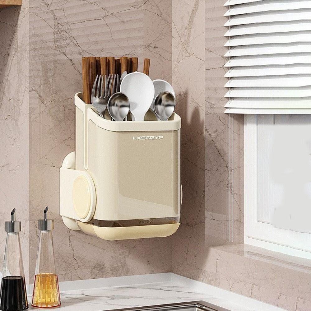 Wall Mounted Rotatable Chopstick Holder Countertop Cutlery Drying Basket Cutlery Rack  Kitchen