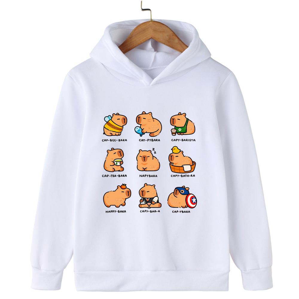 Cute Capybara Cute Cartoon Print Fashionable Casual Warm and Comfortable Hooded Sweatshirt for Boys and Girls
