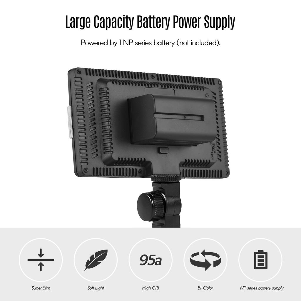 LED-416 LED Video Light Professional On-Camera Photography Light Panel 416PCS Bright Light Beads Bi-Color Temperature 3200-5600K Dimmable B
