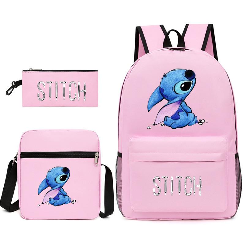 

Stylish Black Stitch Backpack Set With Versatile Shoulder Bag And Pencil Case For School розовый