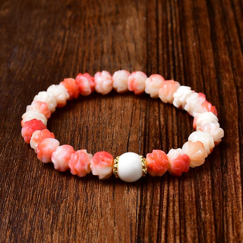 Natural Semi-Blood Cow Bone Imitation Camel Bone Disc Bead Bracelet with Yak Bone Tassel and Amber Accents