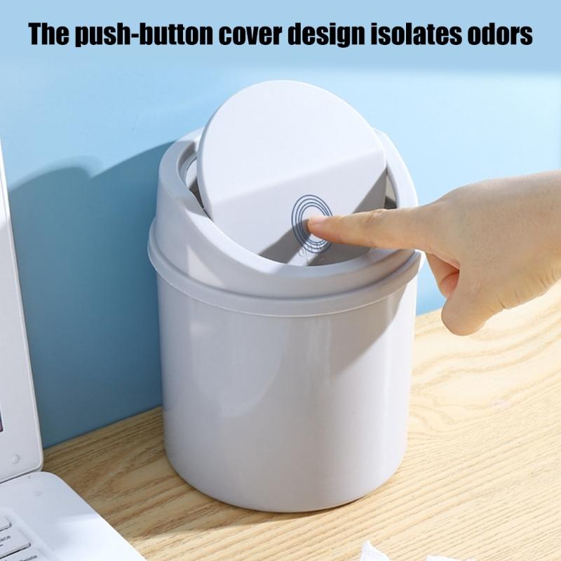 Small Swing Lid Waste Paper Basket For Countertops Plastic Nonslip Bottom Trash Can Home Office Desktop Garbage Bin