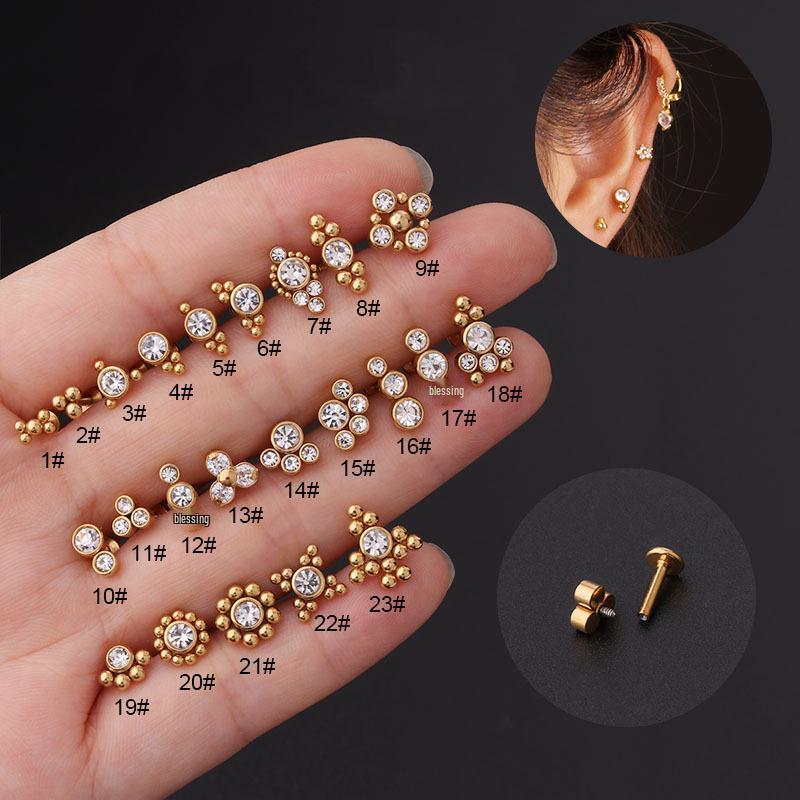Stainless Steel Diamond-Inlaid Lip Stud Piercing Earring, 1.2*6/8mm.