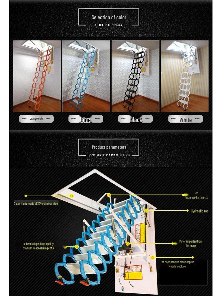 Electric Retractable Ladder for Attic, Villa, or Duplex - Indoor/Outdoor Folding Extension Ladder