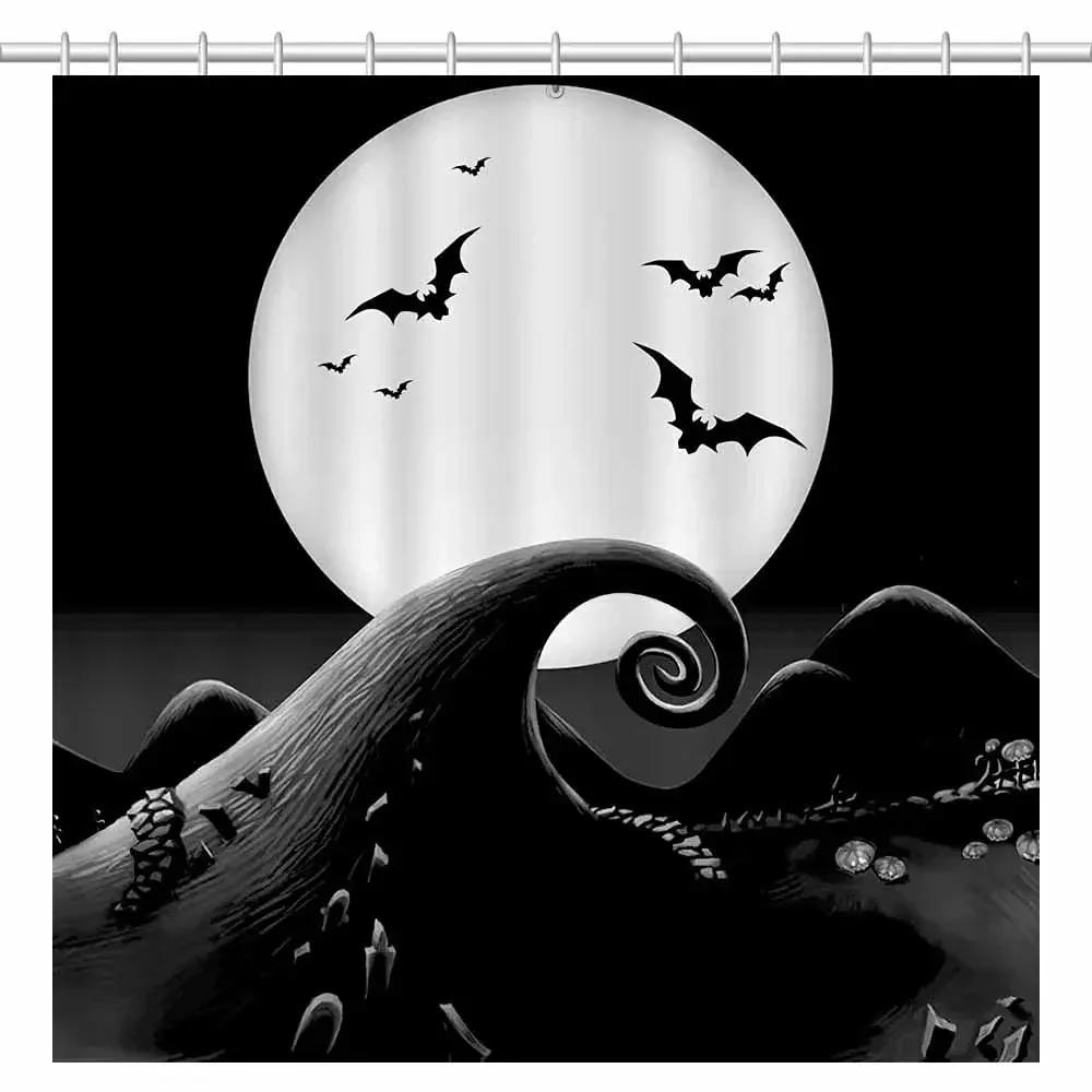 Spookgordijn Gothic Horror Halloween ZwartWit Vleermuizen Polyester Stof Badkamer Bad